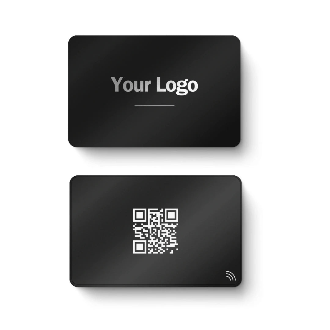 Black metal digital business card with NFC and QR on the front and back #color_black