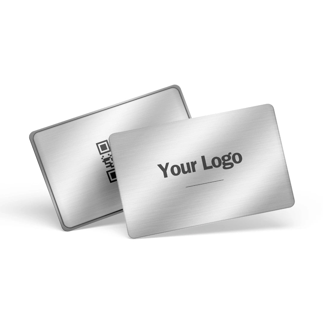 Silver metal digital business card with NFC and QR on the front and back #color_silver