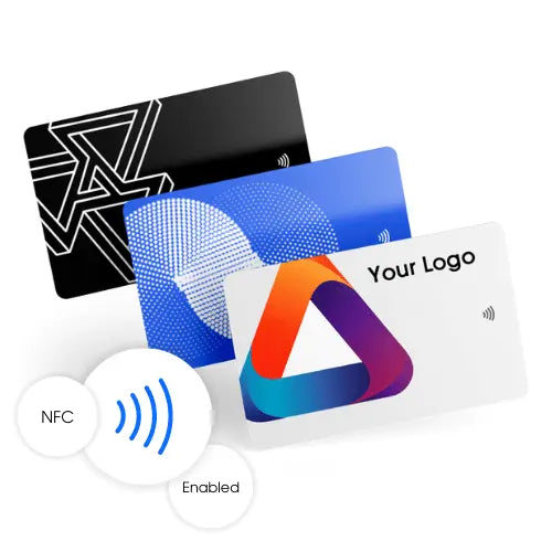 Custom NFC cards in metal, color, or wristbands.