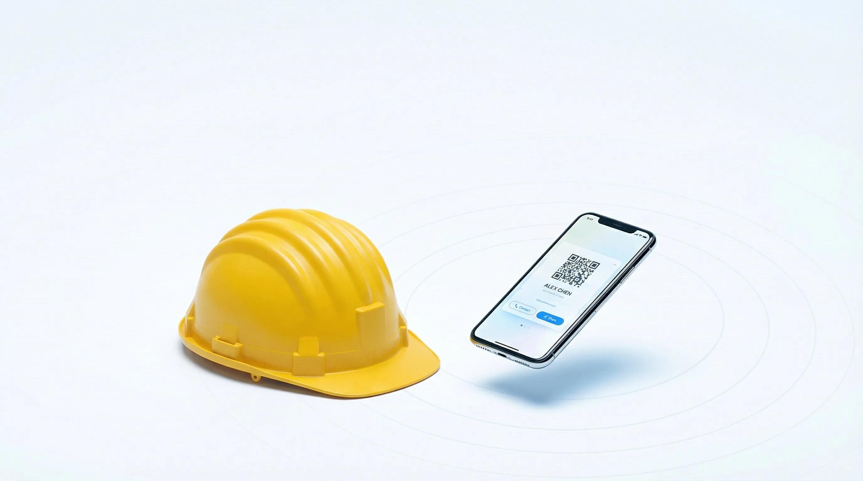 Bauleiter nutzt digitale Visitenkarte auf der Baustelle