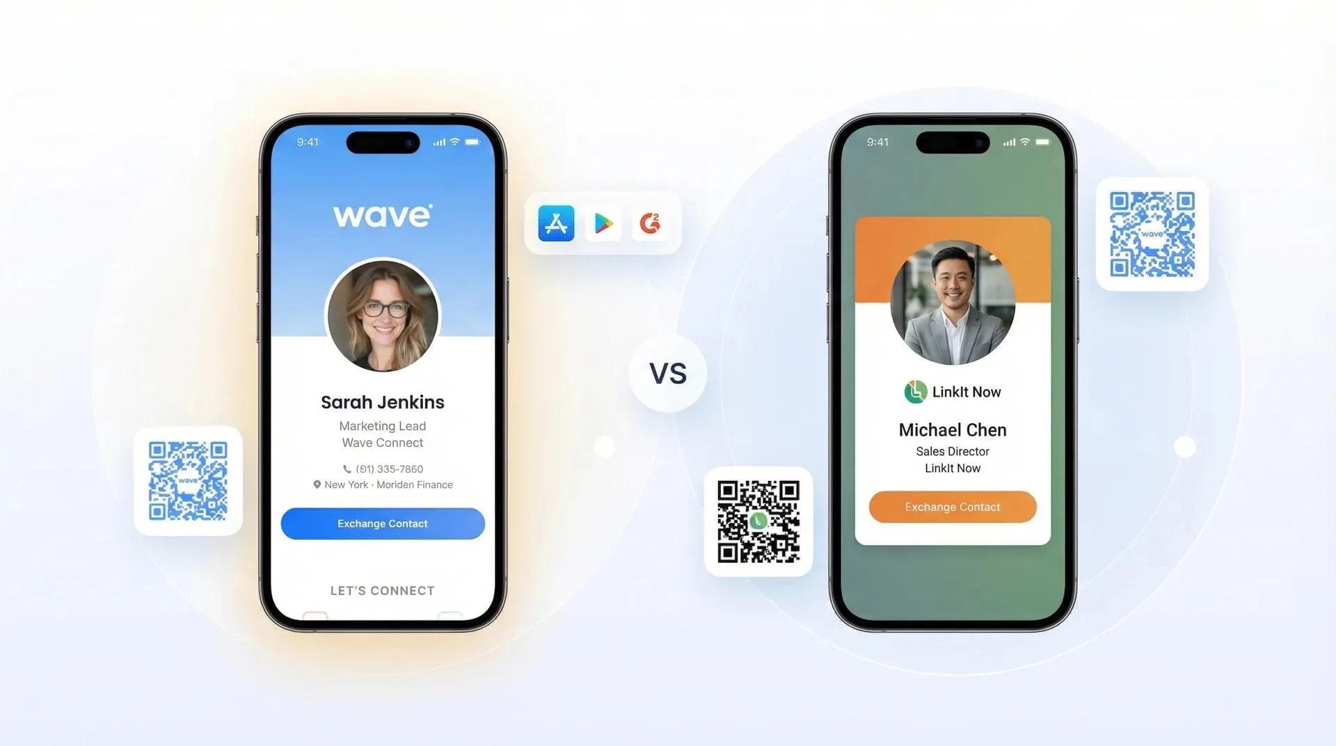 Wave Connect vs Mobilo comparison - two digital business card platforms side by side
