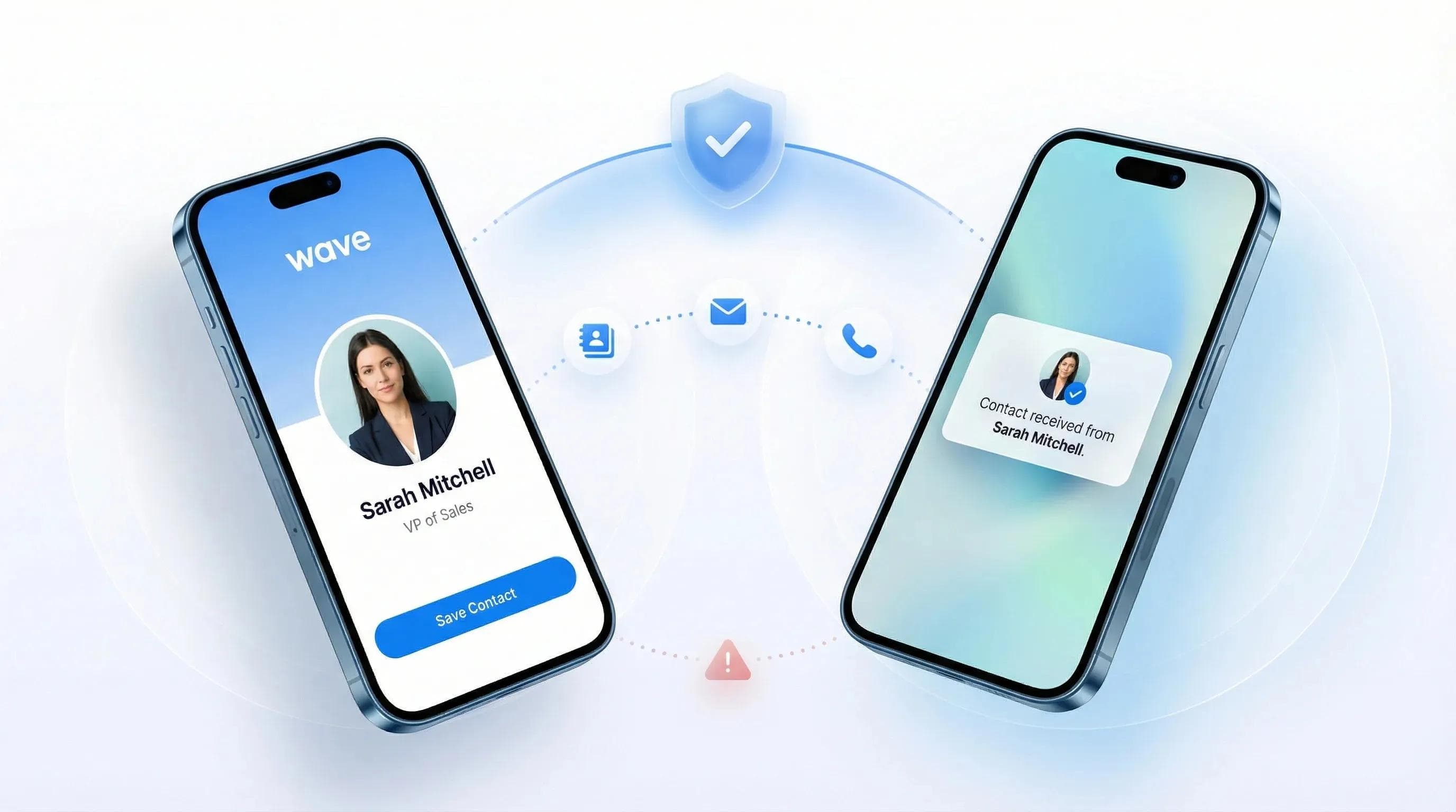 Deux téléphones échangeant des données avec un bouclier de protection pour la conformité SOC 2