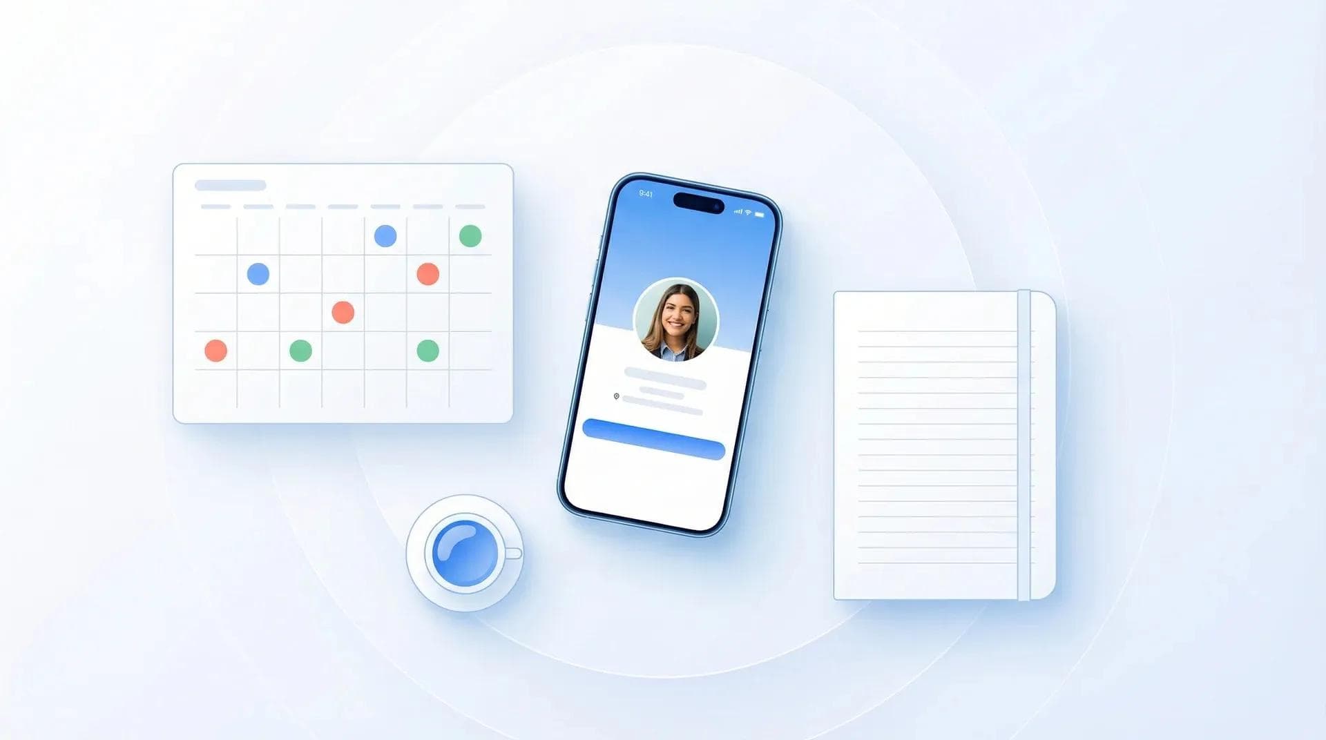 2026 real estate conference calendar with color-coded event dates and digital contact card