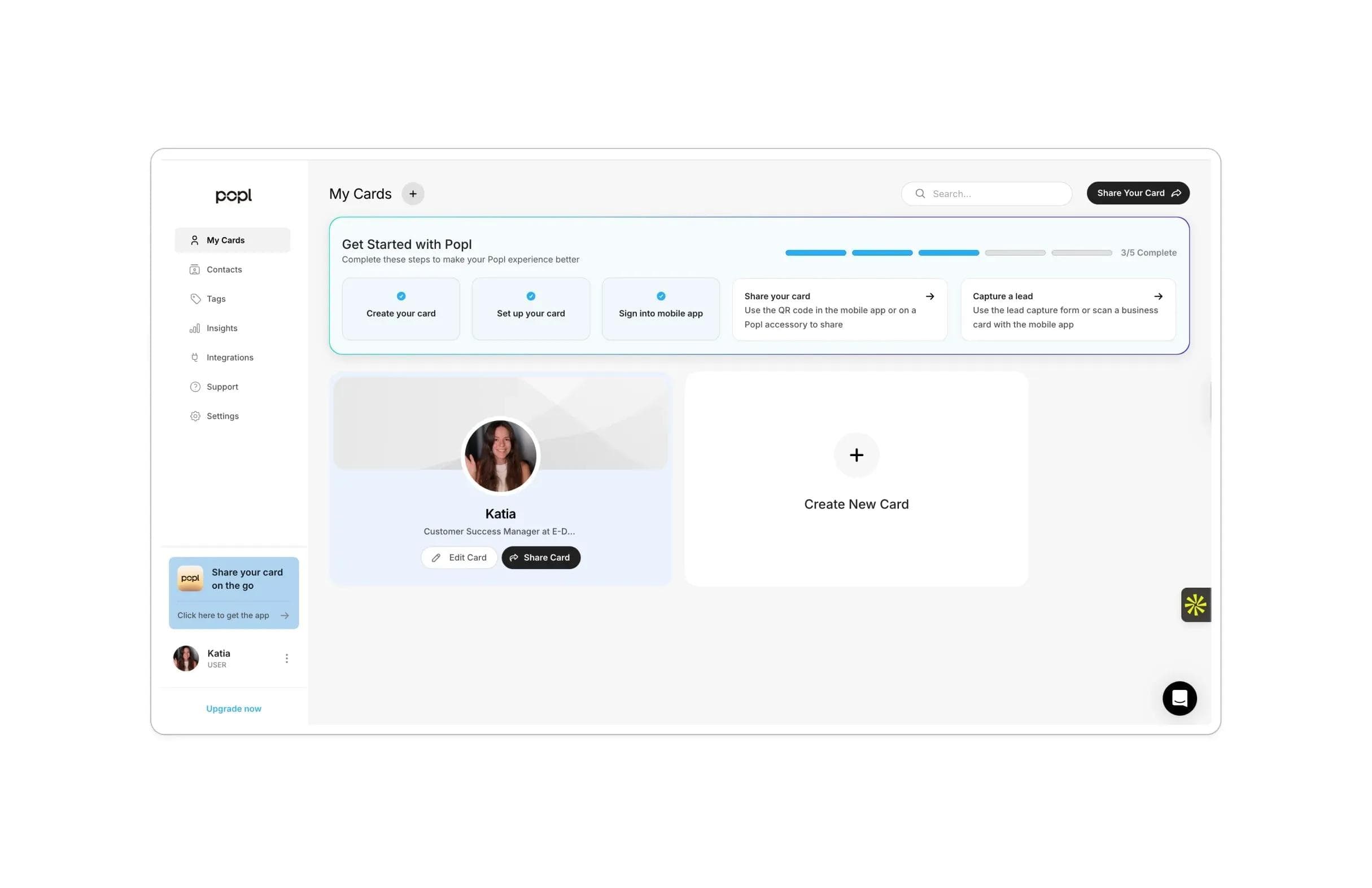 Popl Home Dashboard