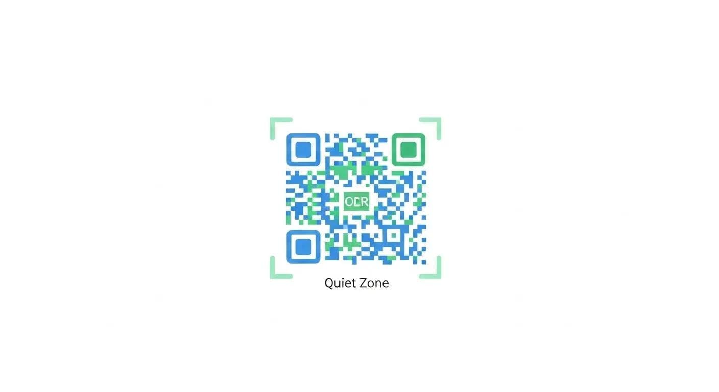 Diagramm zur QR-Code-Ruhezone mit dem erforderlichen weißen Randbereich um den Code
