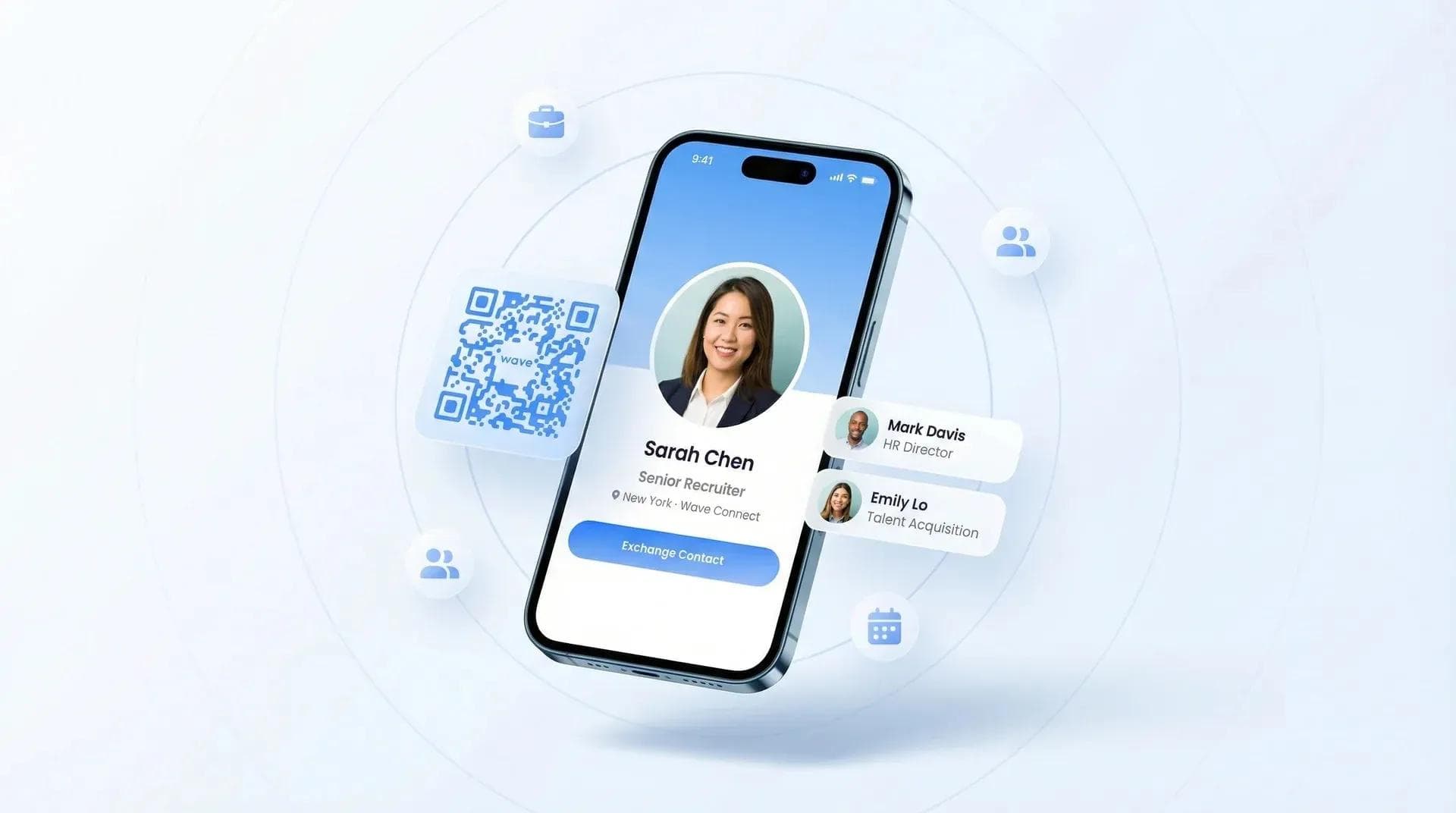 Digital business cards for recruiters and HR showing career fair workflow and ATS integration