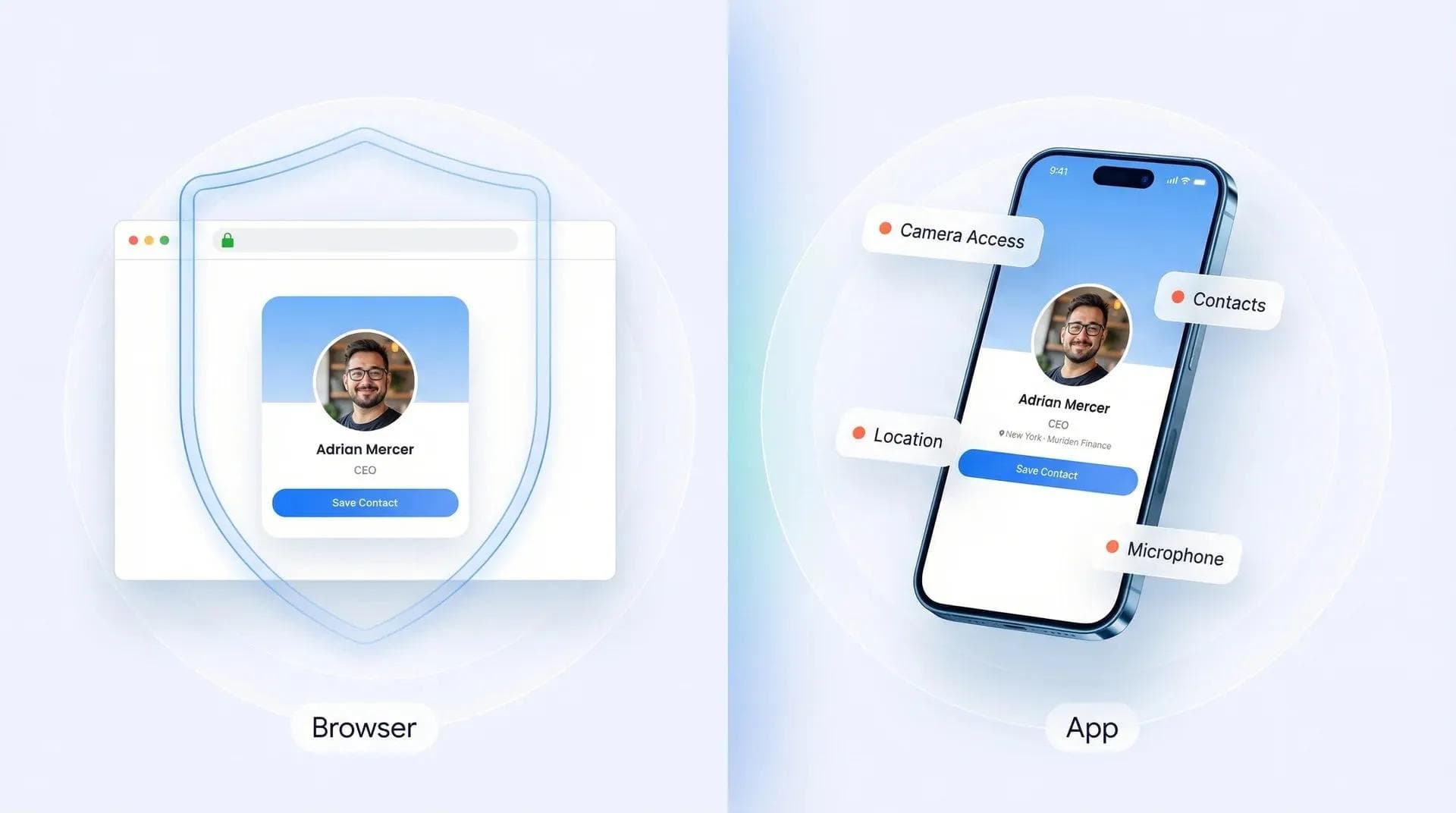 Comparatif de sécurité entre cartes de visite numériques sur navigateur et sur application
