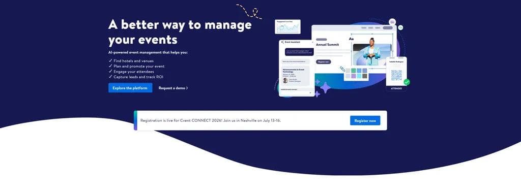 Page d'accueil du site web de Cvent.