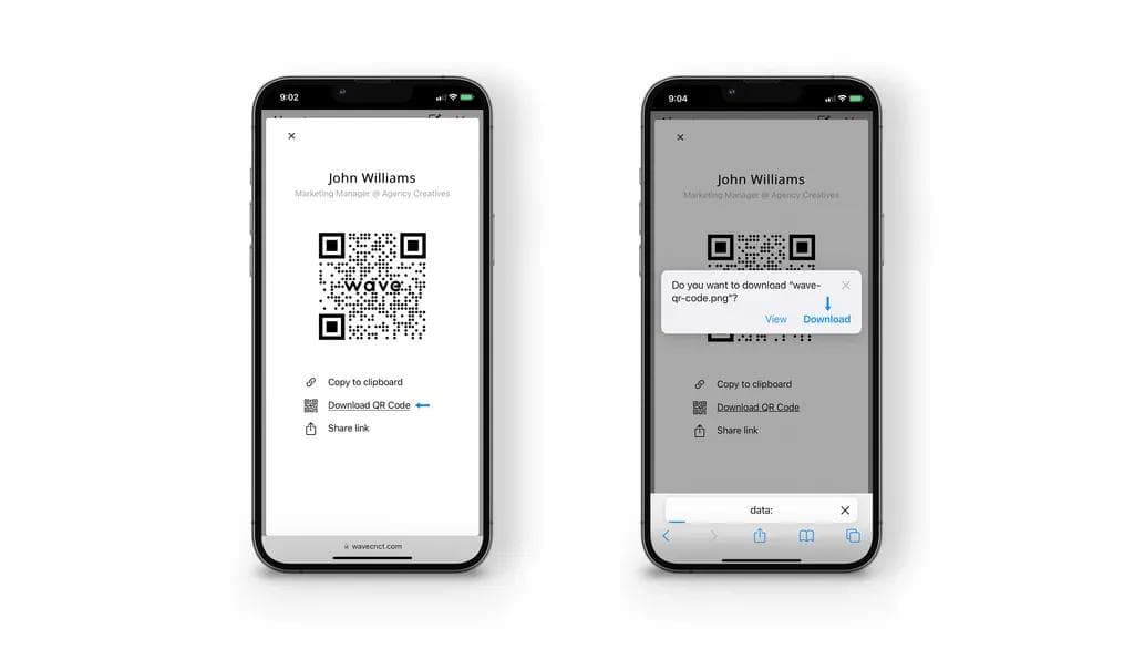 Opção de download do código QR do cartão de visita digital