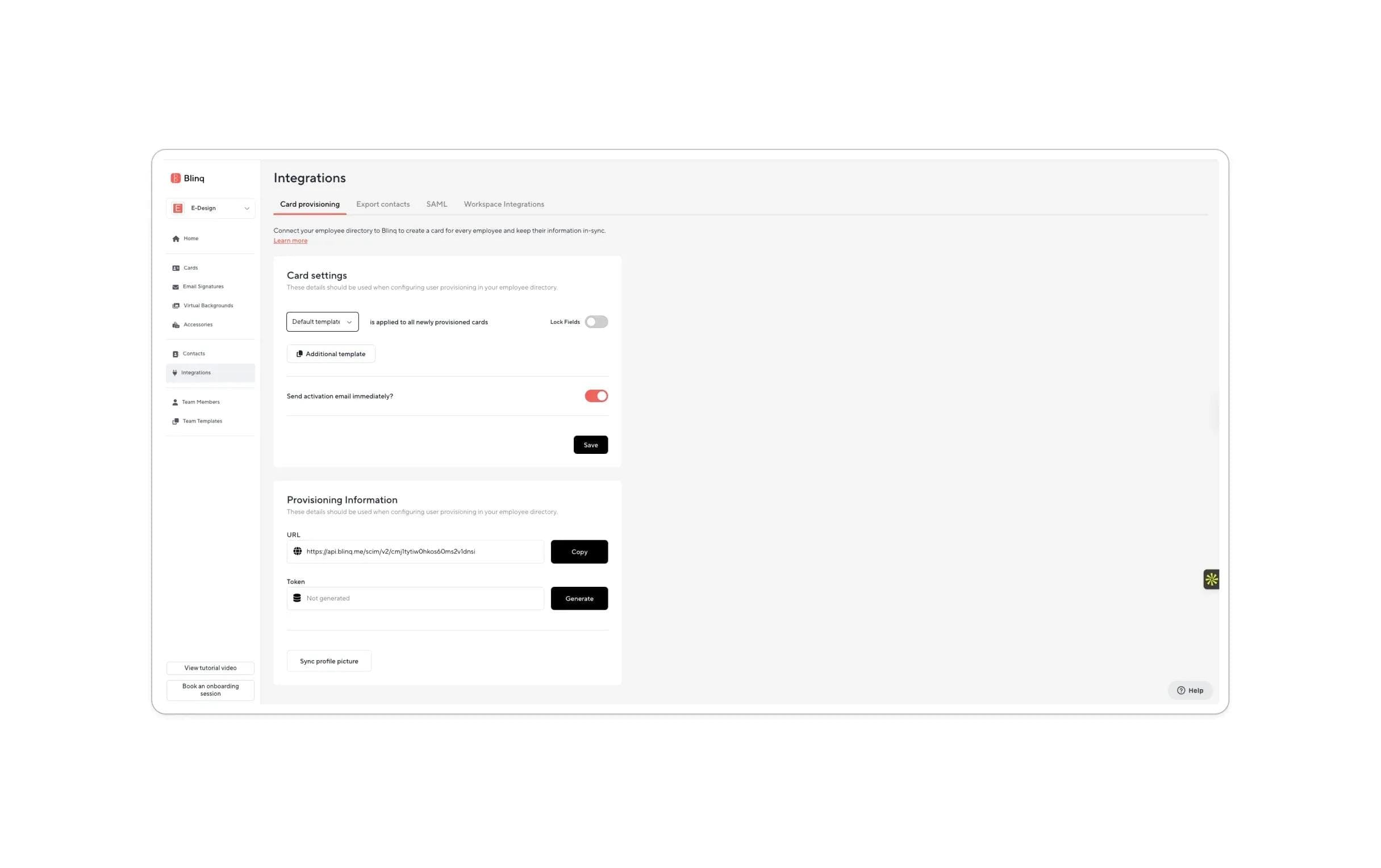 Blinq Integrations-Dashboard