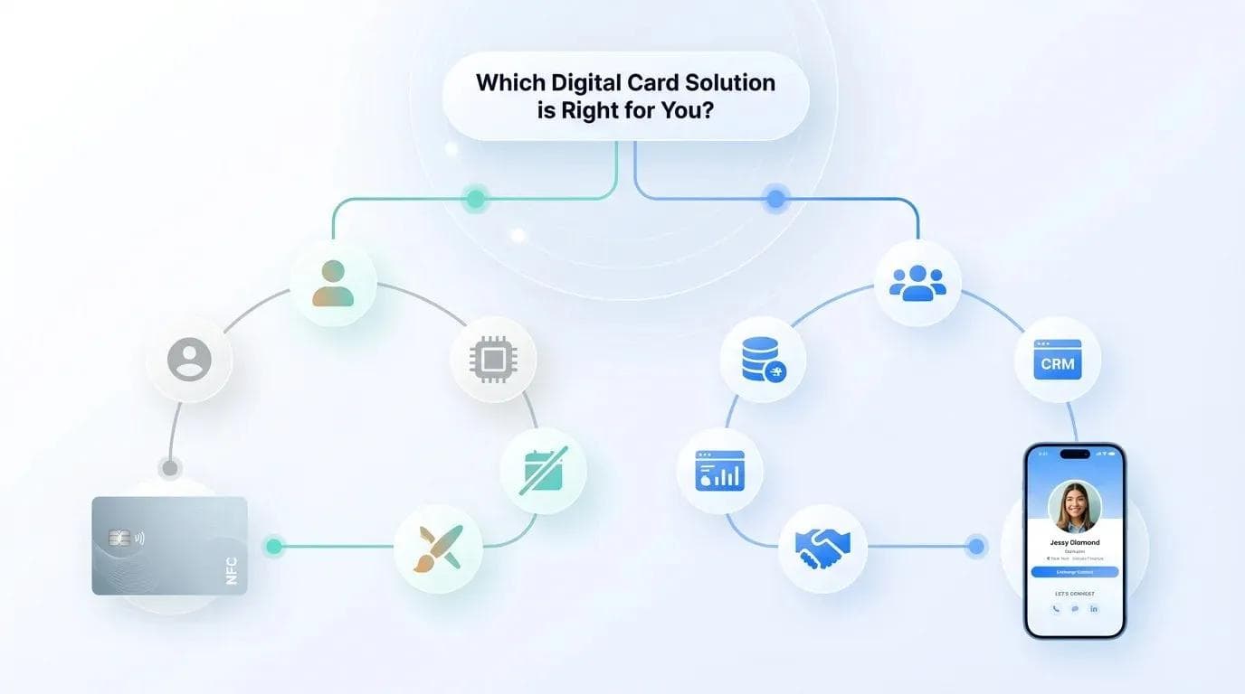 مخطط انسيابي لاتخاذ القرار بين بطاقات NFC الفعلية وبطاقات العمل الرقمية البرمجية