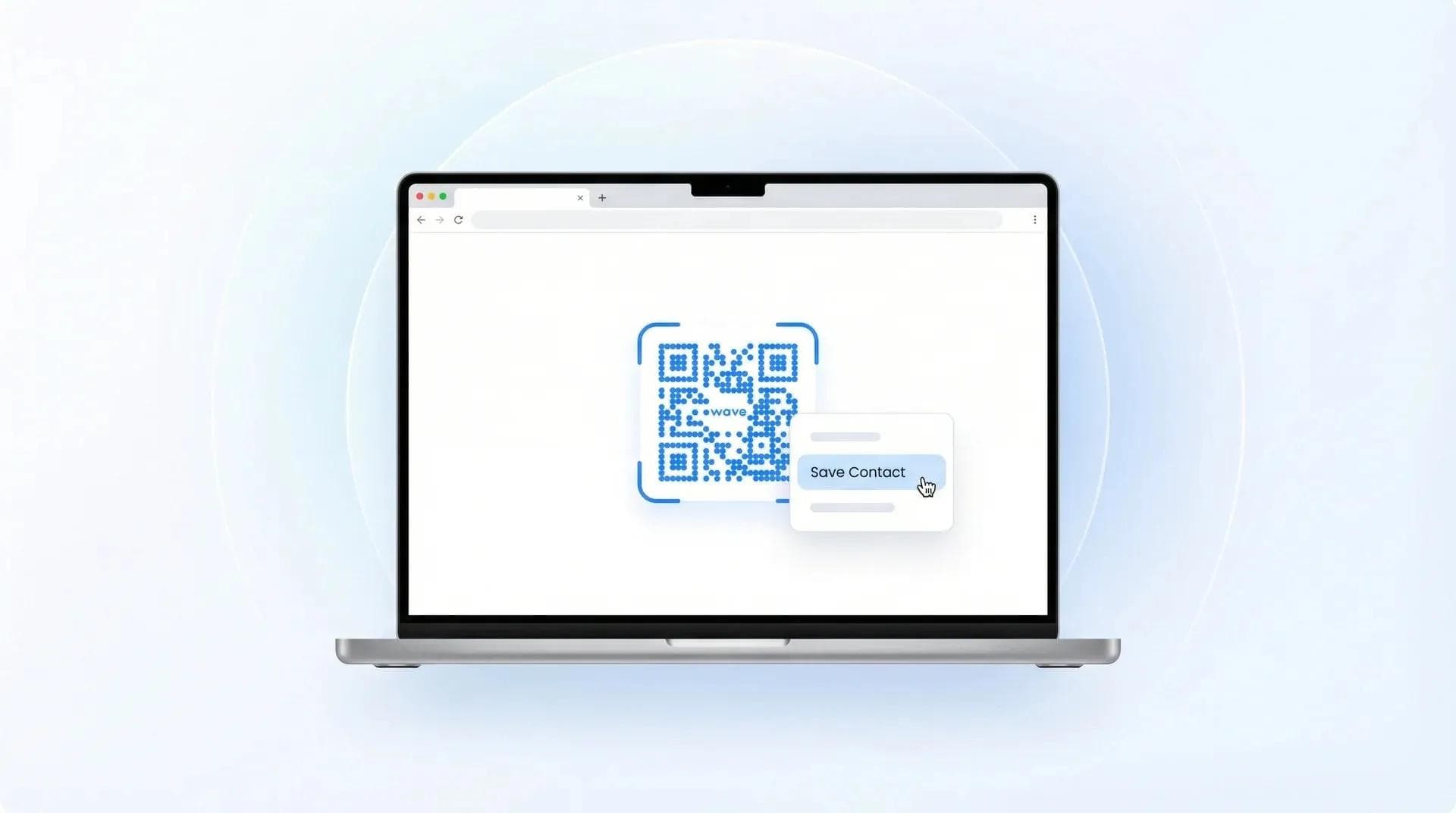 Laptop-Browser scannt ein QR-Code-Bild und zeigt das decodierte Ergebnis an