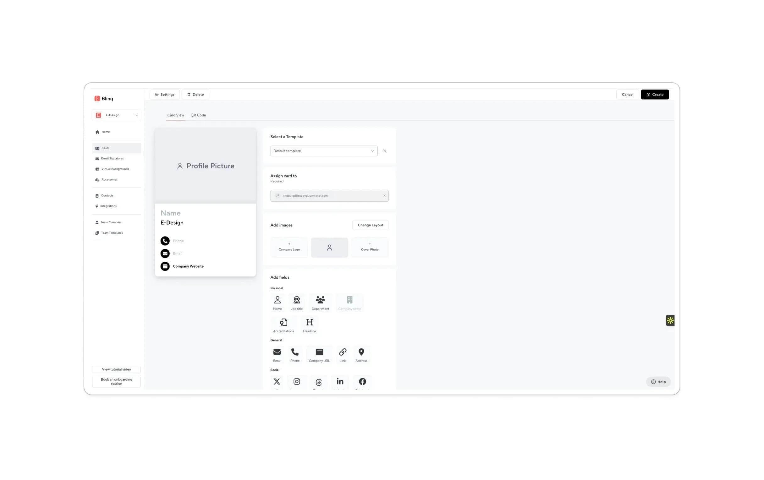 Blinq Vorlagen-Dashboard