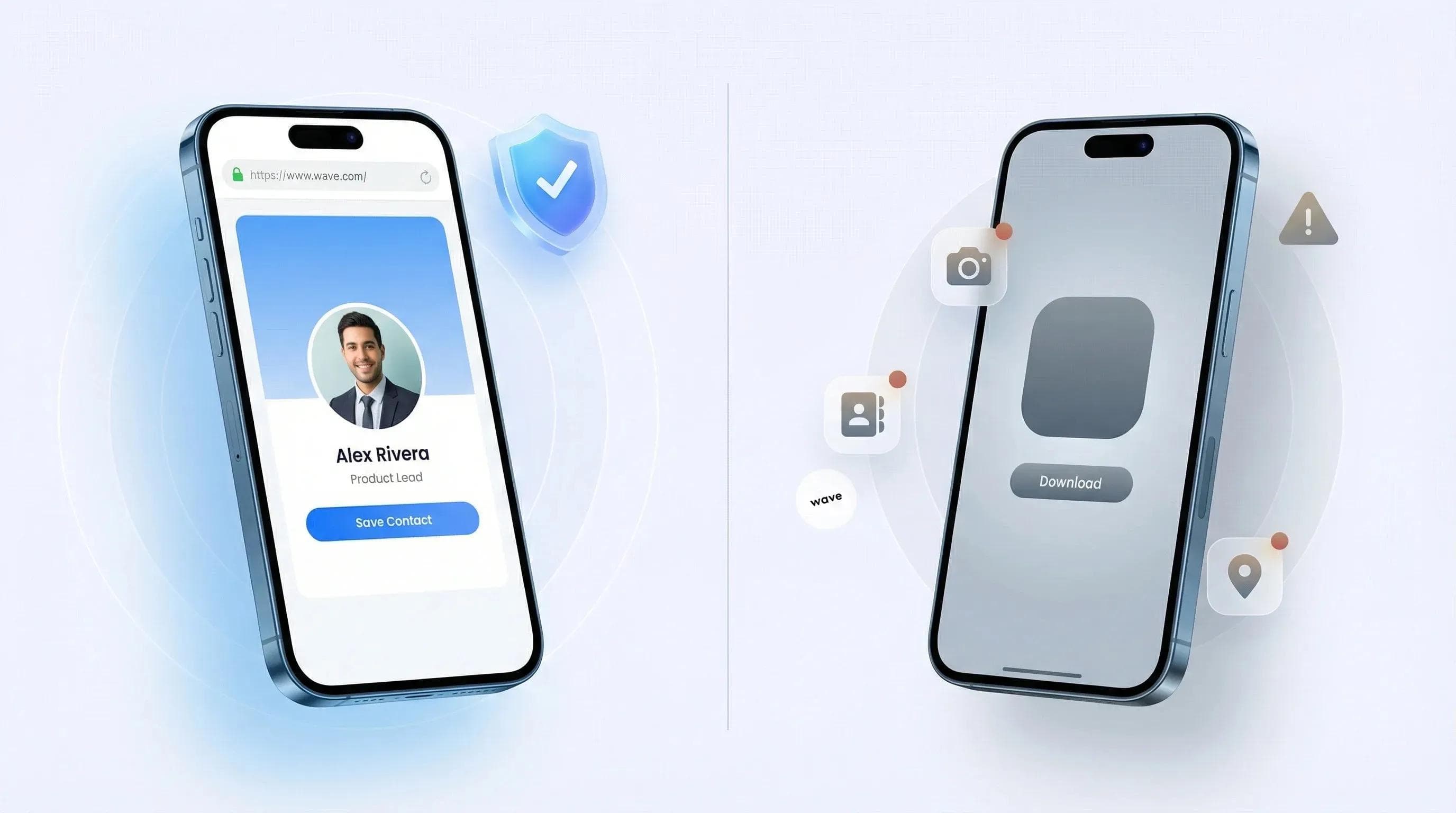 Comparaison de la sécurité entre cartes de visite numériques sur navigateur et sur application