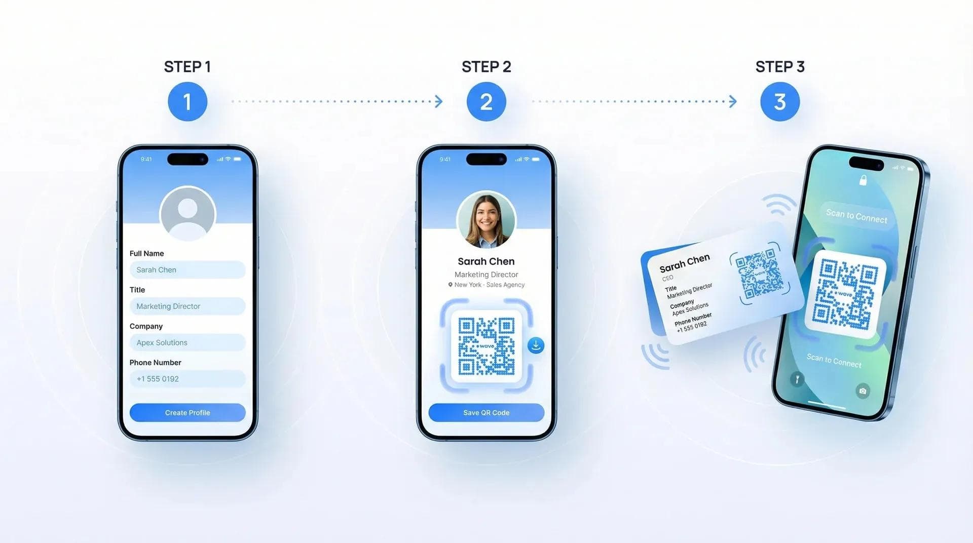 خطوات إنشاء بطاقة عمل مزودة برمز QR في ثلاث خطوات باستخدام Wave Connect