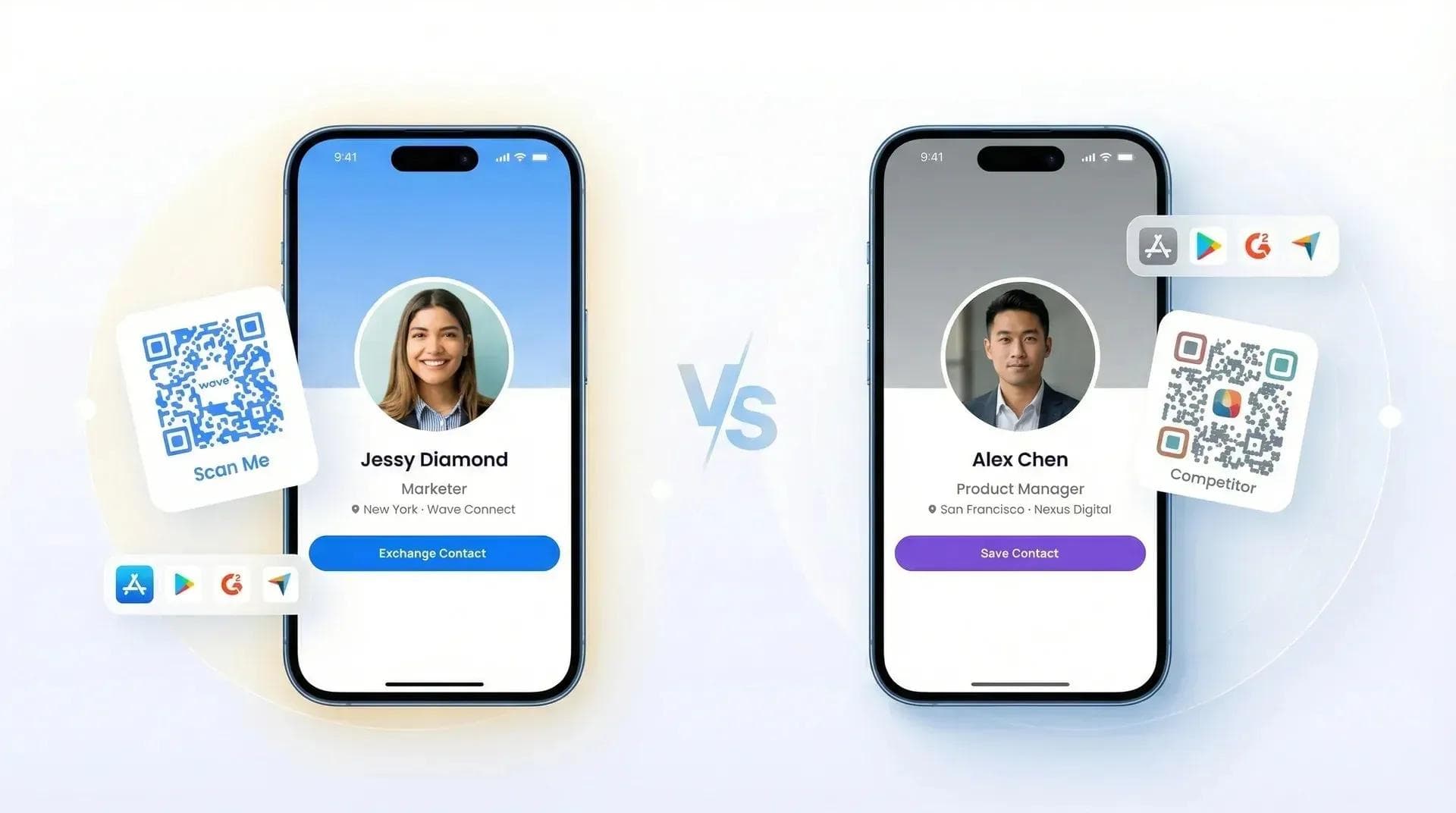 free vs paid digital business cards being displayed