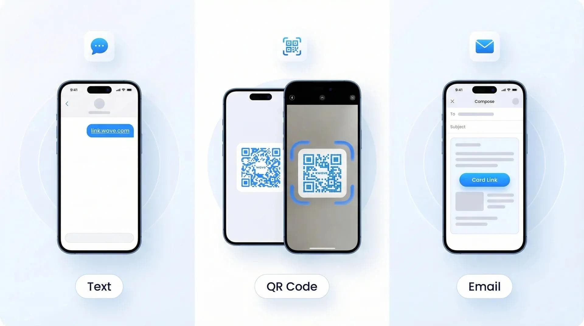 Vergleich von SMS, QR-Code und E-Mail zum Teilen einer digitalen Visitenkarte