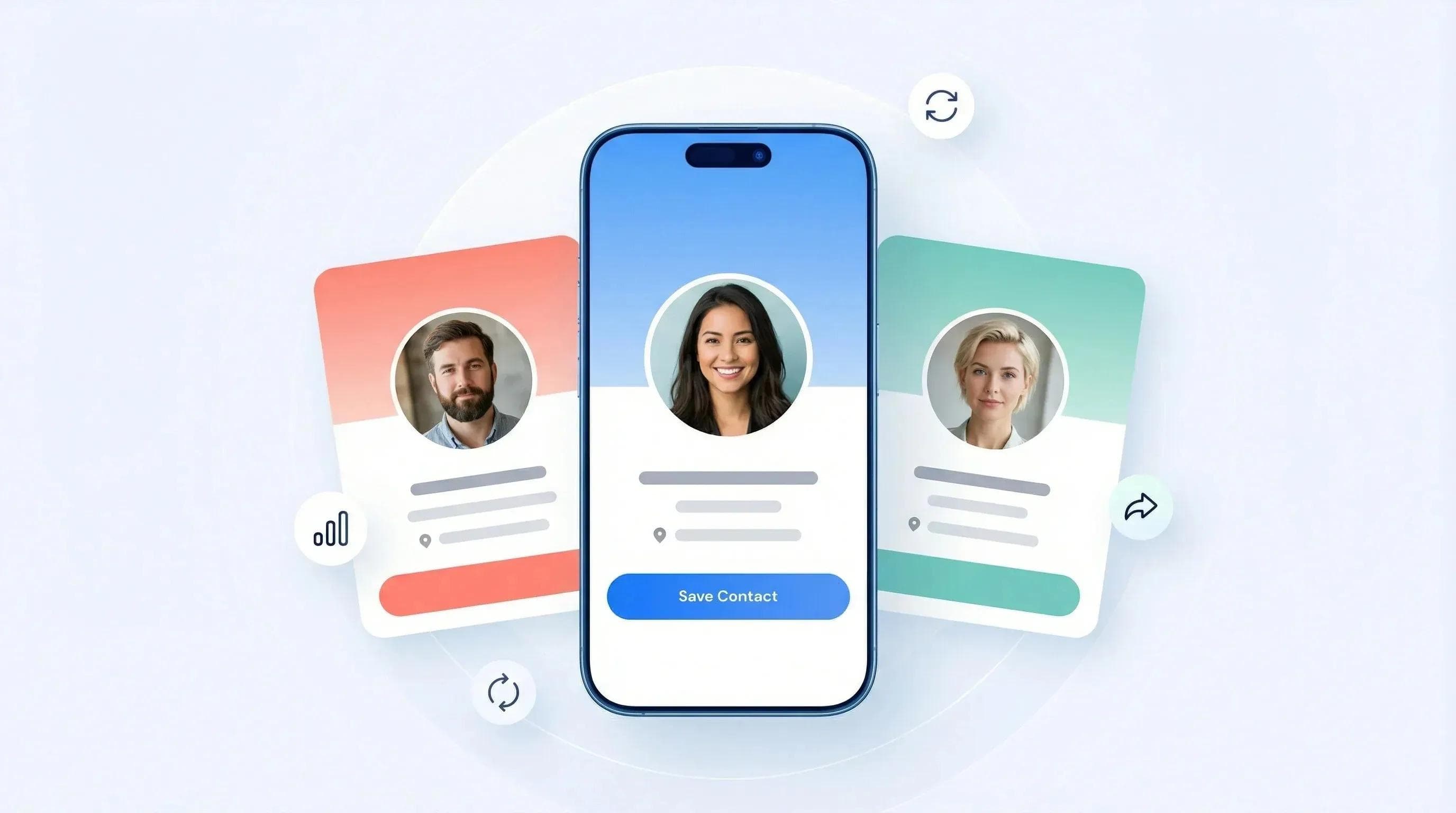 Multiple digital business cards being displayed.