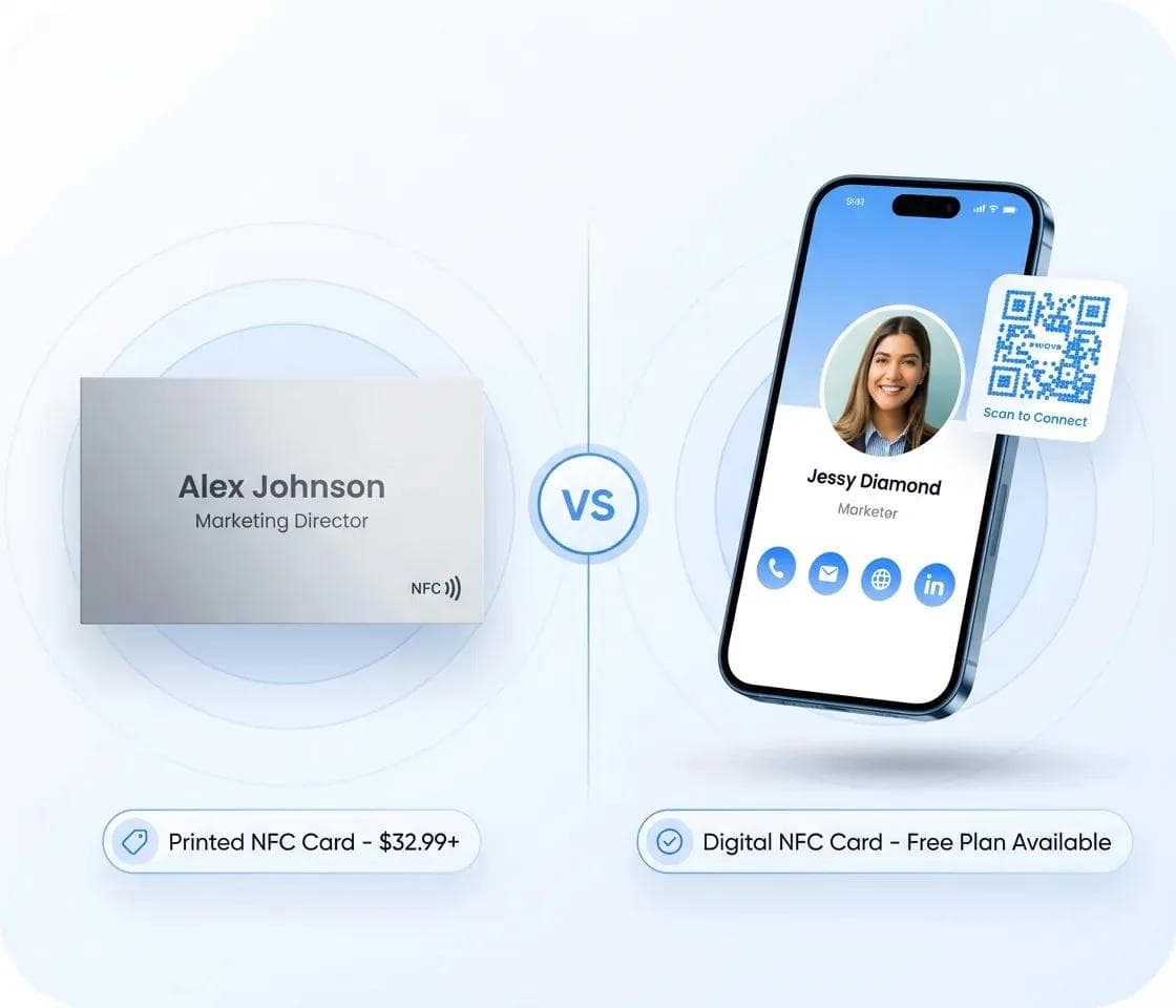 مقارنة بين بطاقة عمل NFC من Vistaprint وبطاقة عمل رقمية من Wave Connect