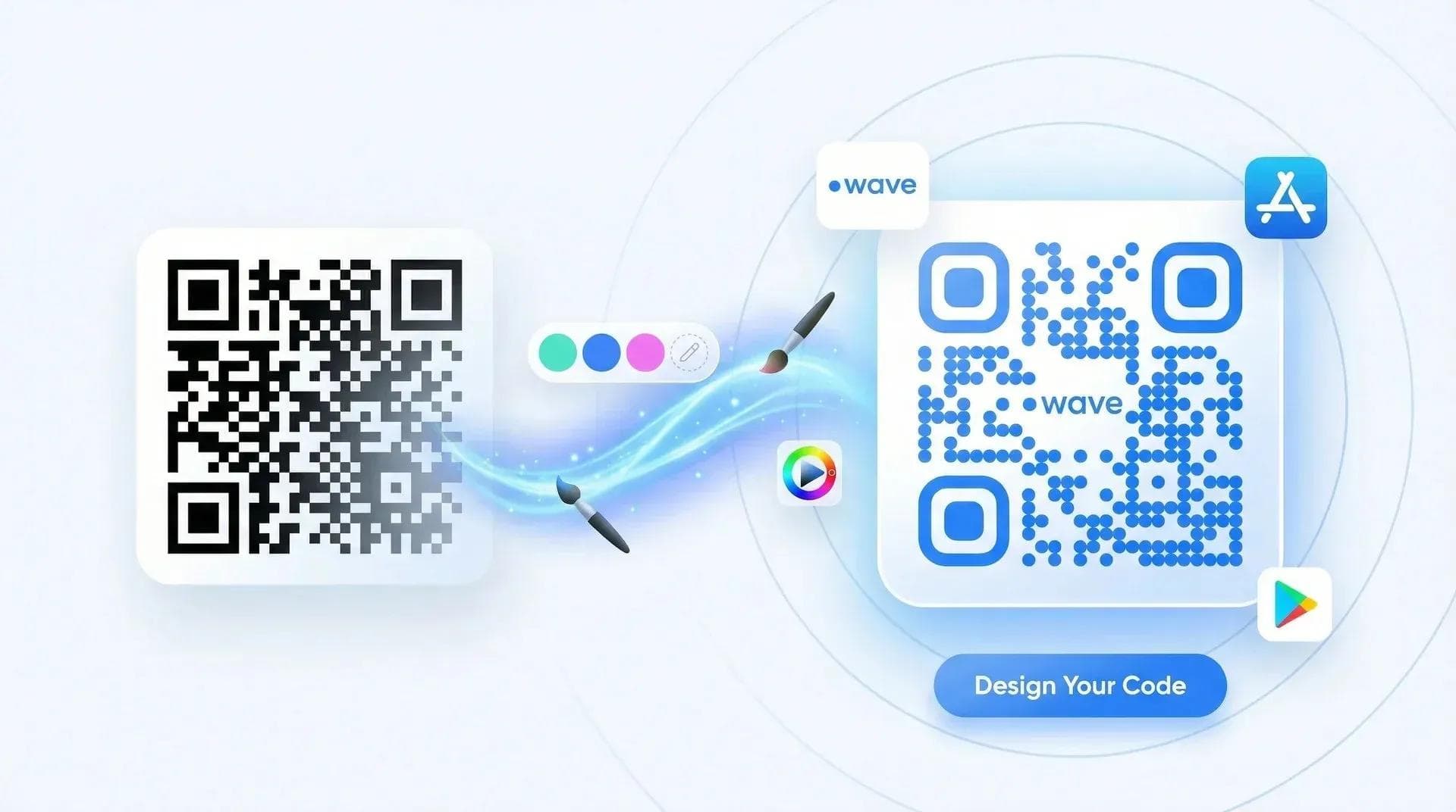 An image displaying two QR codes, one basic and one beautifully designed.