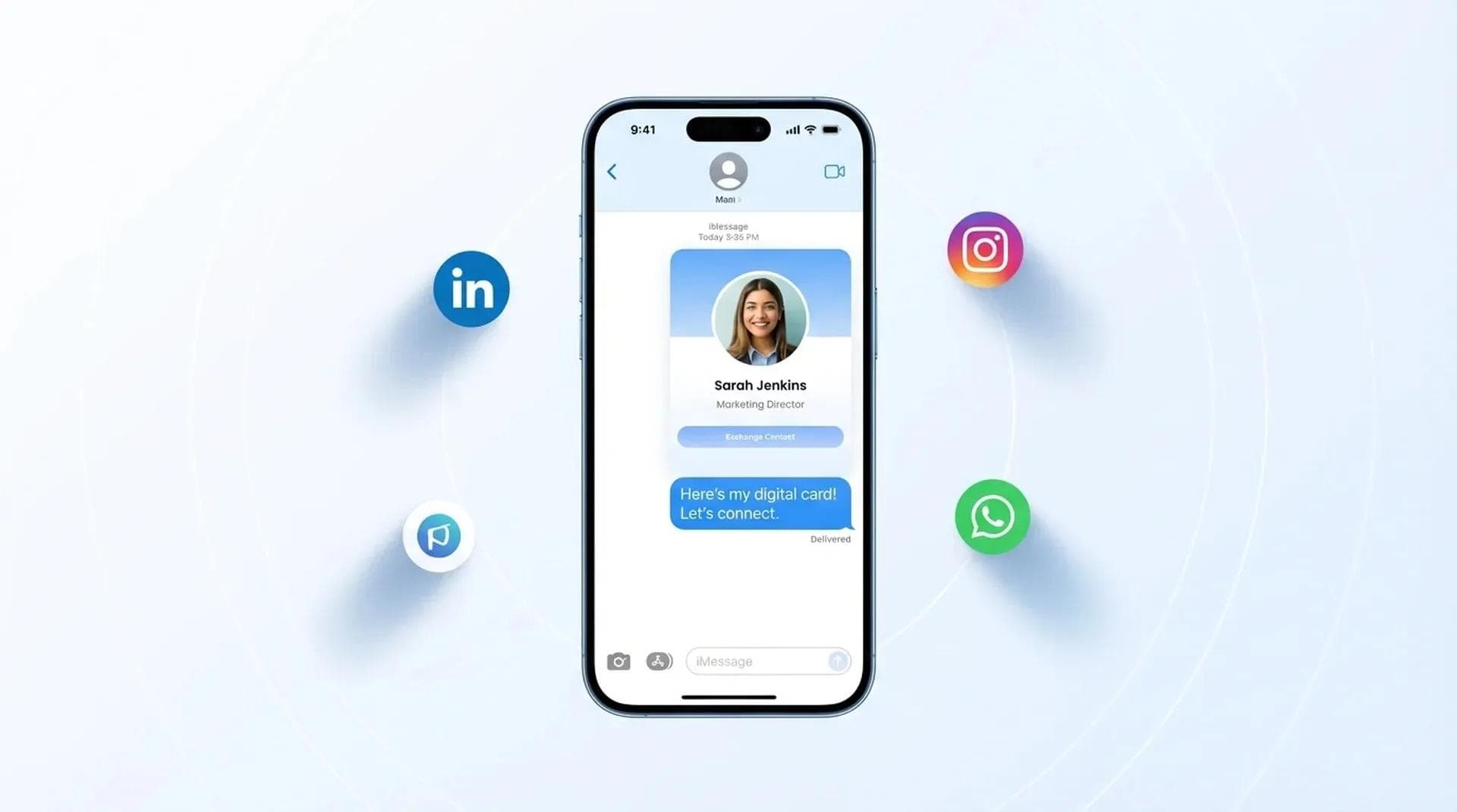 Partage d'une carte de visite numérique par SMS et sur les réseaux sociaux