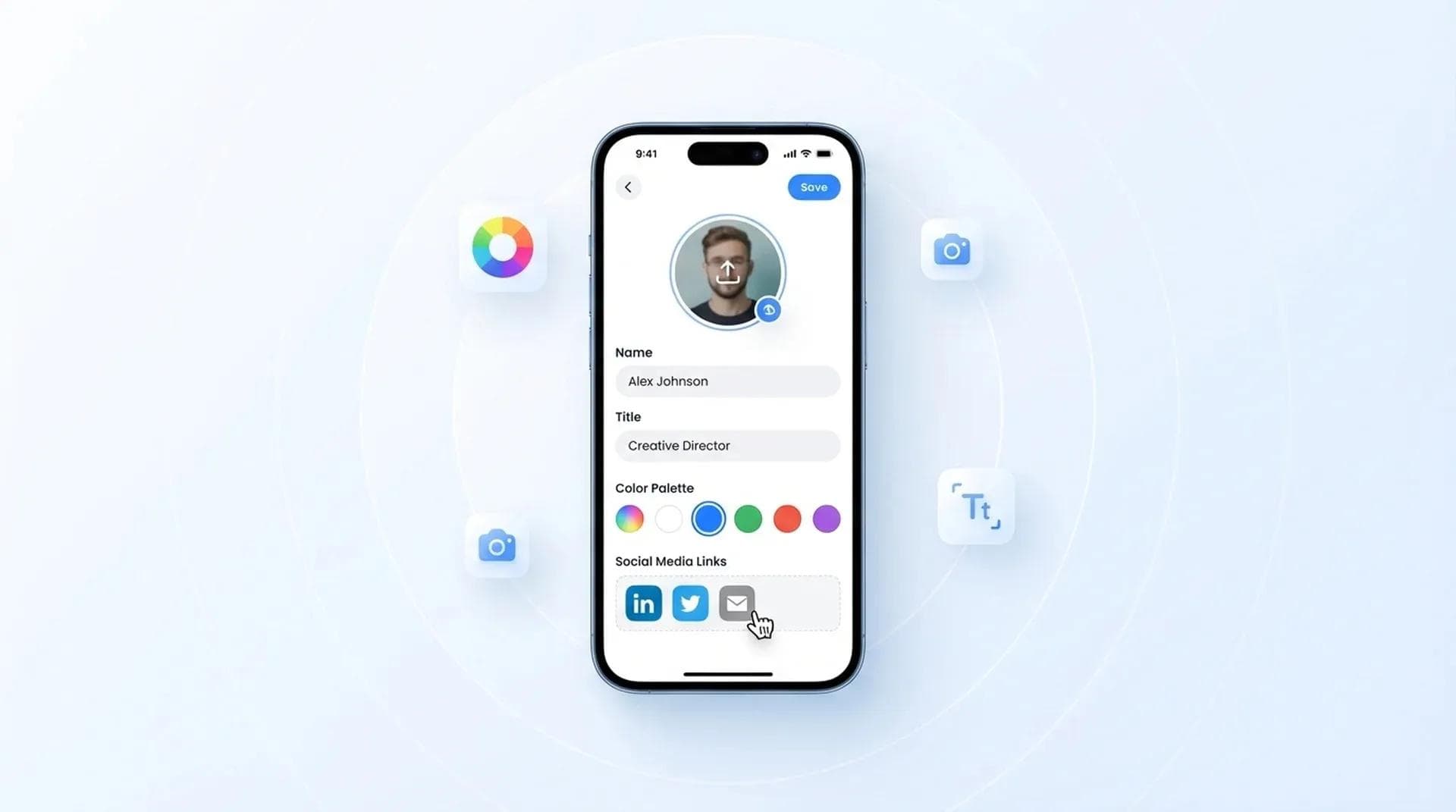 Profil einer digitalen Visitenkarte mit Foto und Farben anpassen
