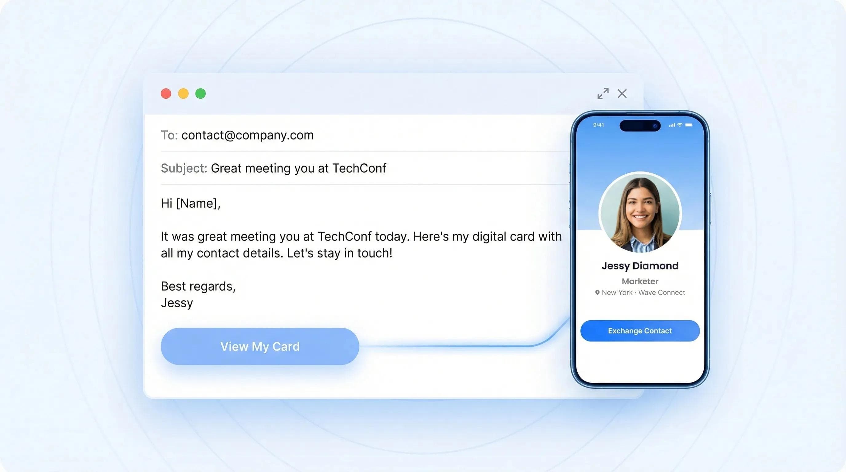 Professionelle Follow-up-E-Mail-Vorlage mit Link zur digitalen Visitenkarte