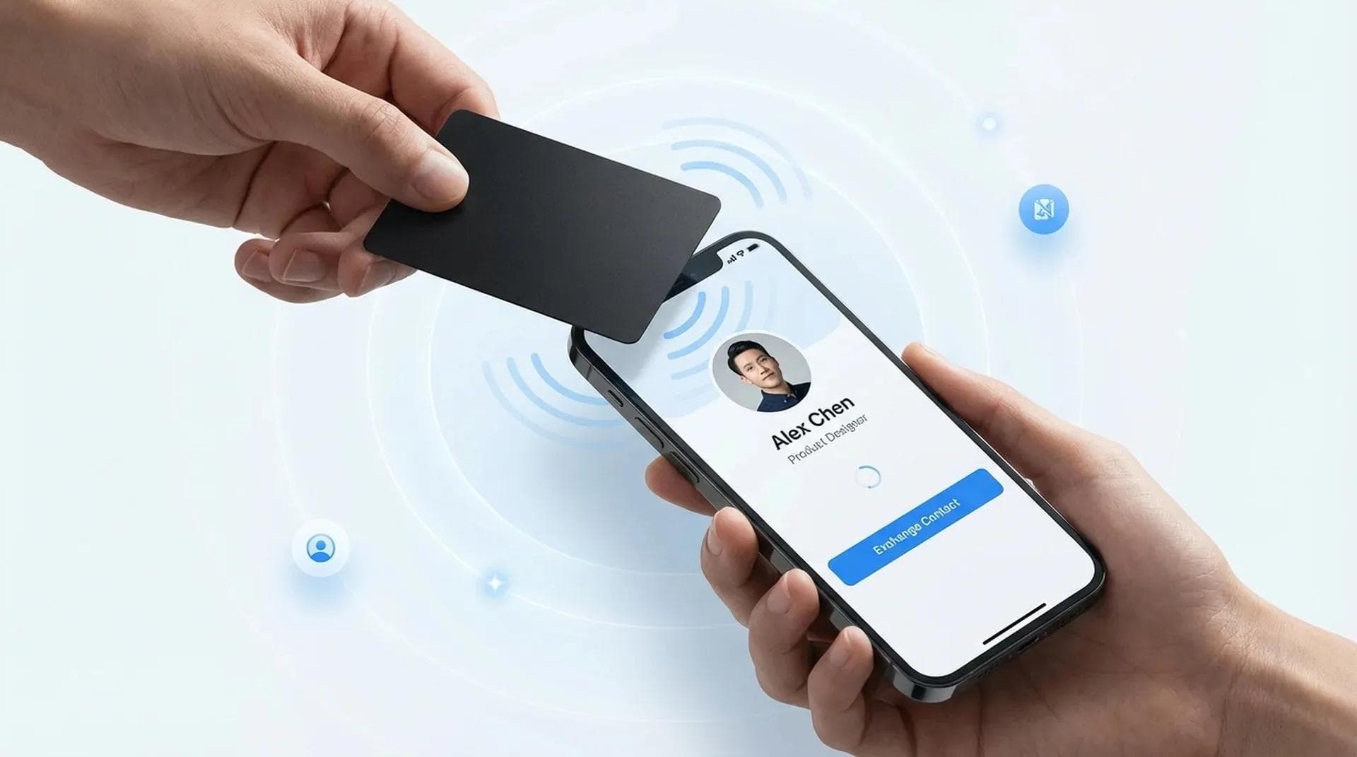 Partage d'une carte de visite numérique sans contact NFC avec une carte Wave noire