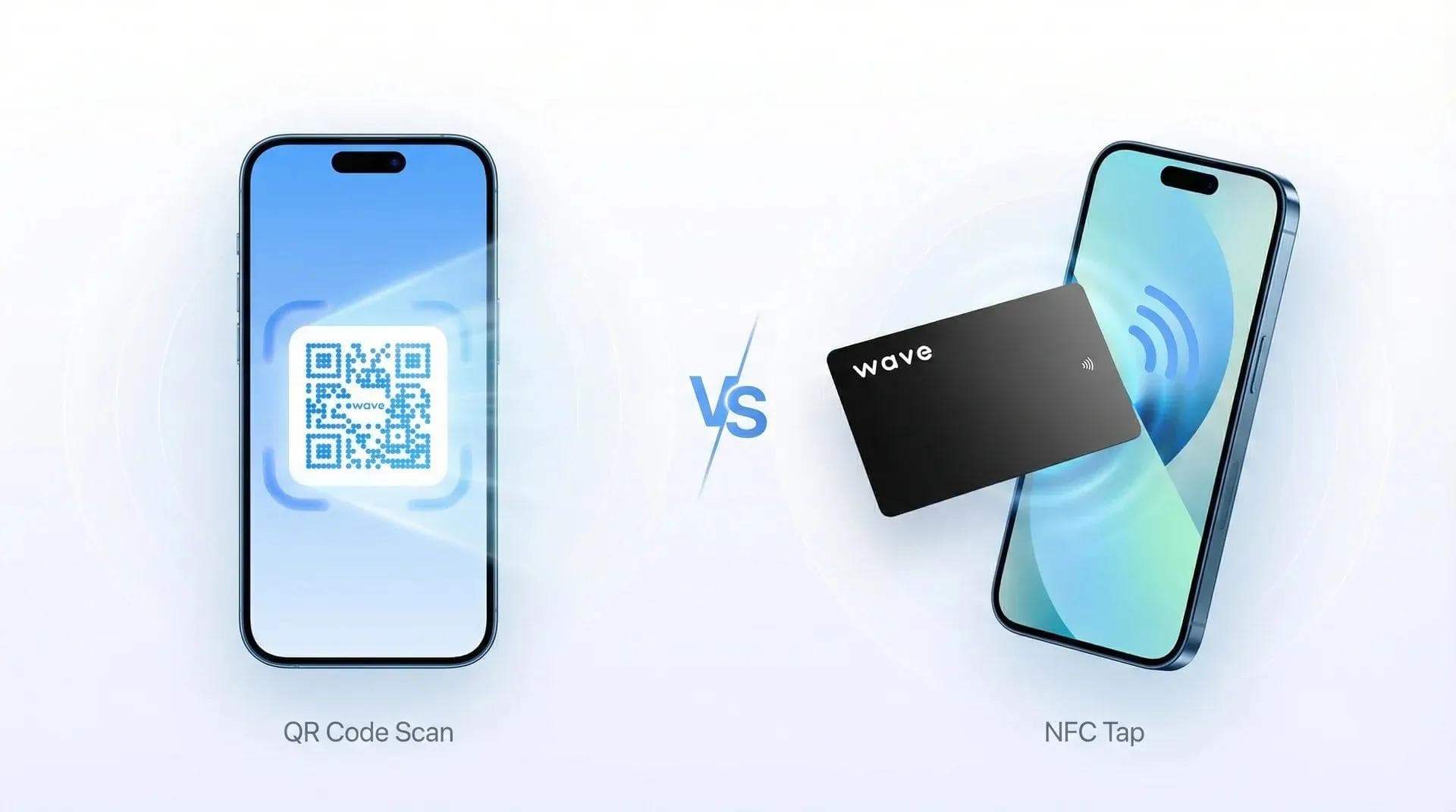 A QR code versus an NFC business card.