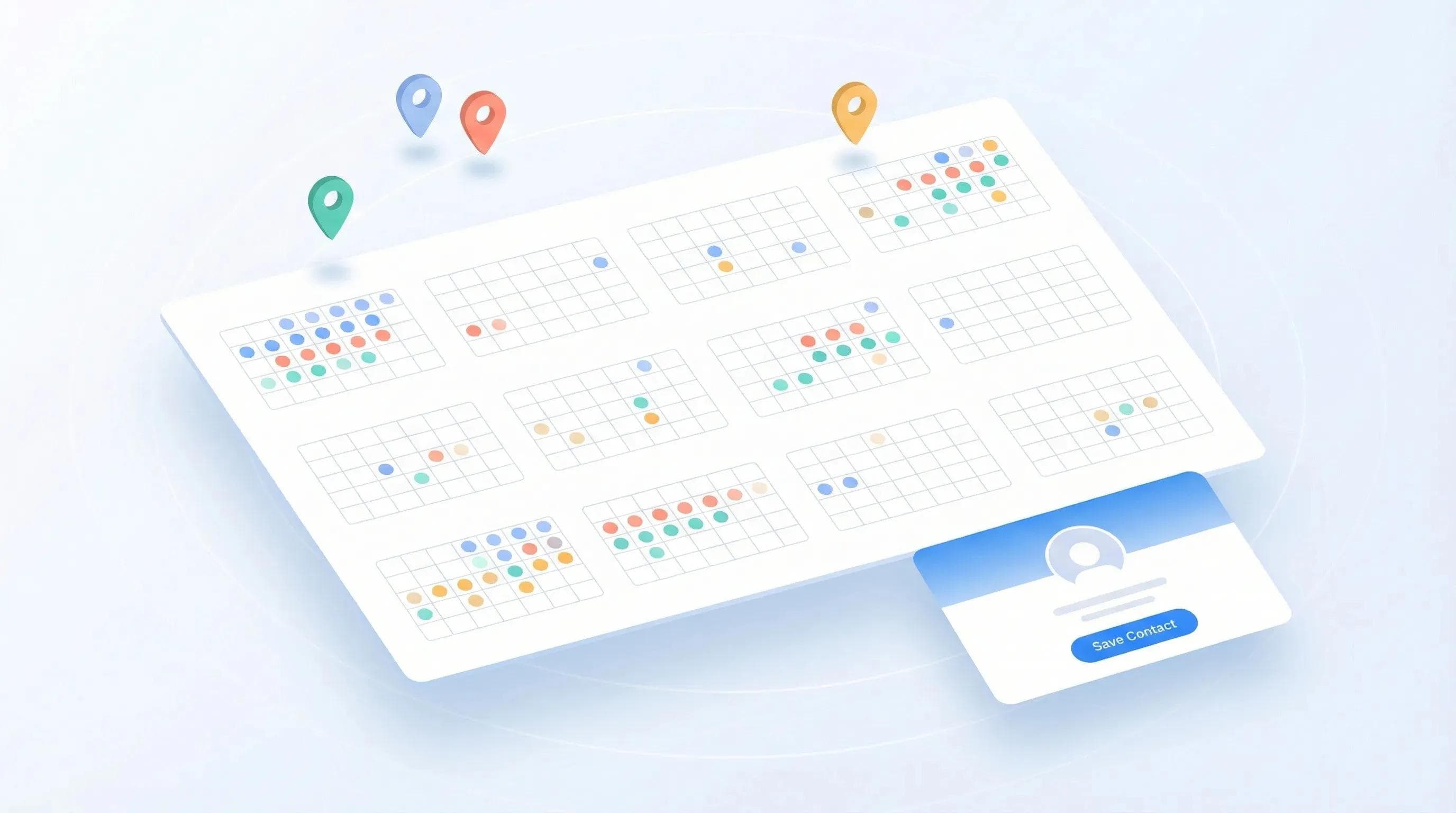 2026 annual calendar with colorful dots marking technology conference dates