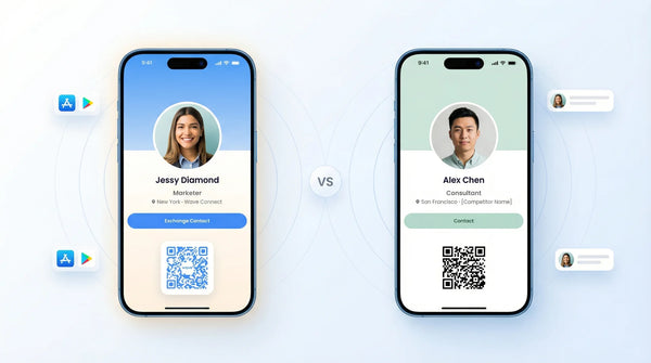Wave Connect vs Popl comparison - two digital business card platforms side by side