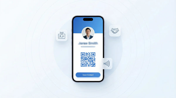 digital business card with event icons and an sharing QR code