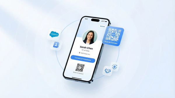 Digital business card Salesforce integration showing CRM sync and automation workflow