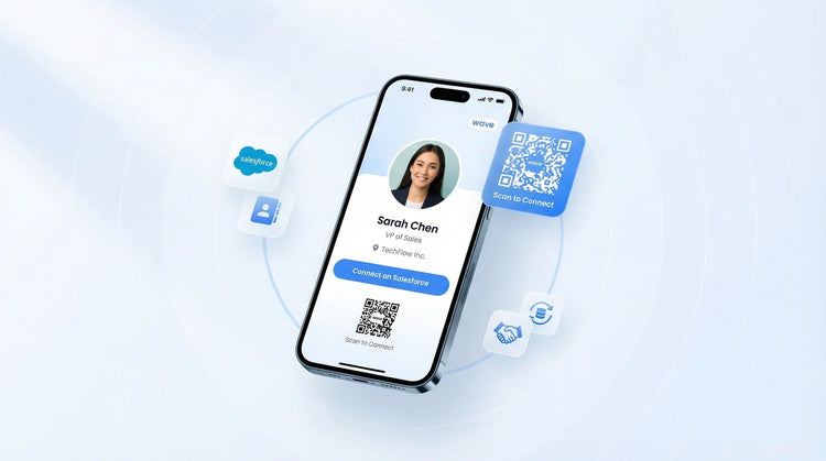 Digital business card Salesforce integration showing CRM sync and automation workflow