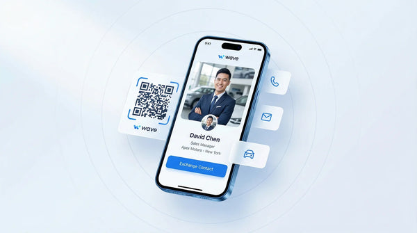 Digital business cards for car dealerships showing sales floor deployment and lead capture