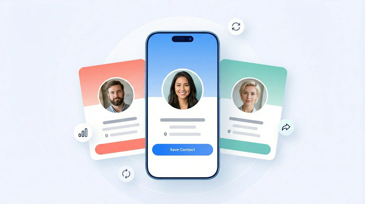 Multiple digital business cards being displayed.