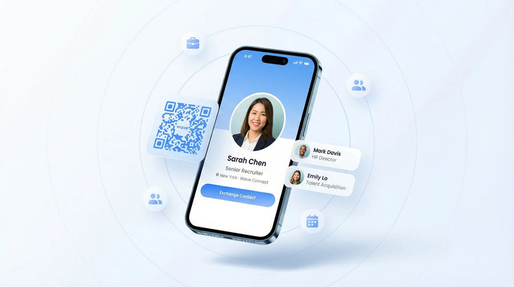 Digital business cards for recruiters and HR showing career fair workflow and ATS integration