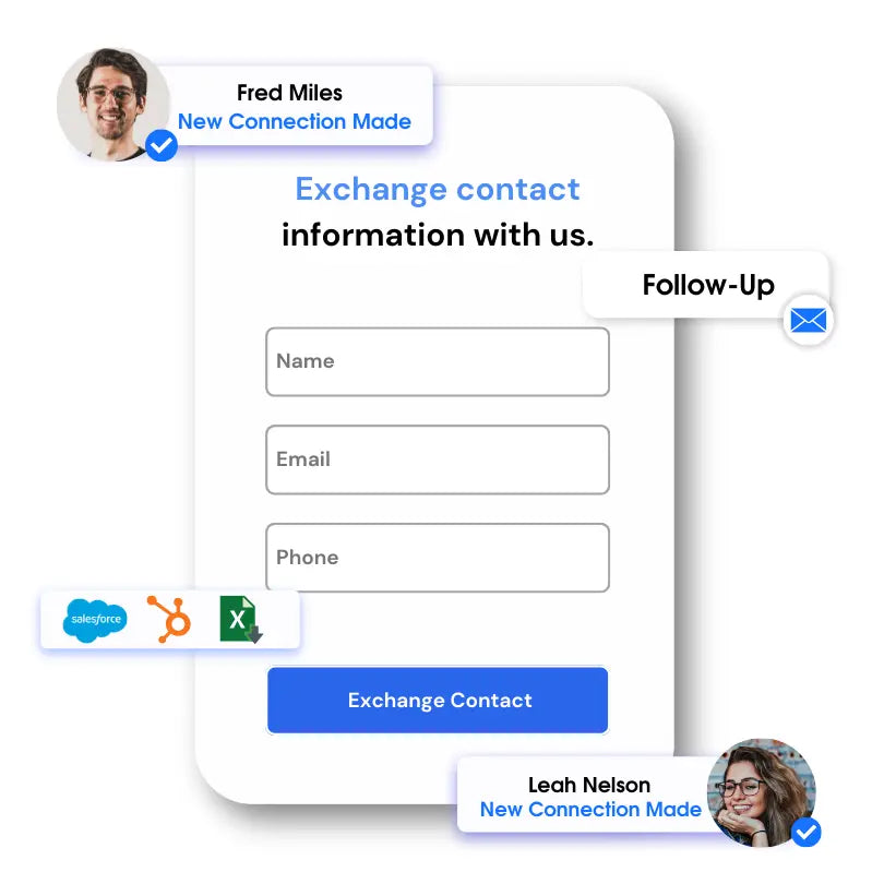 A lead form with the fields name, email, and phone to exchange contact info.