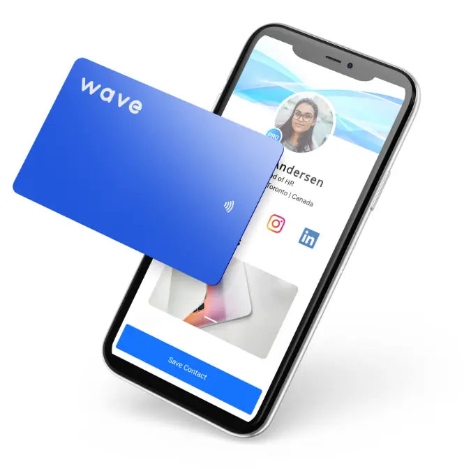 Ble wave nfc business card near a phone showcasing a wave profile