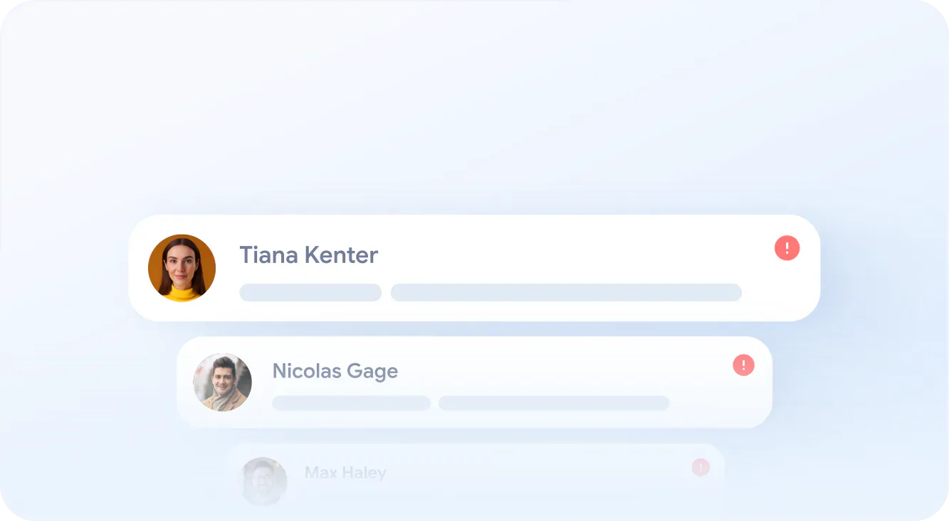 User interface with user profiles on a light blue background