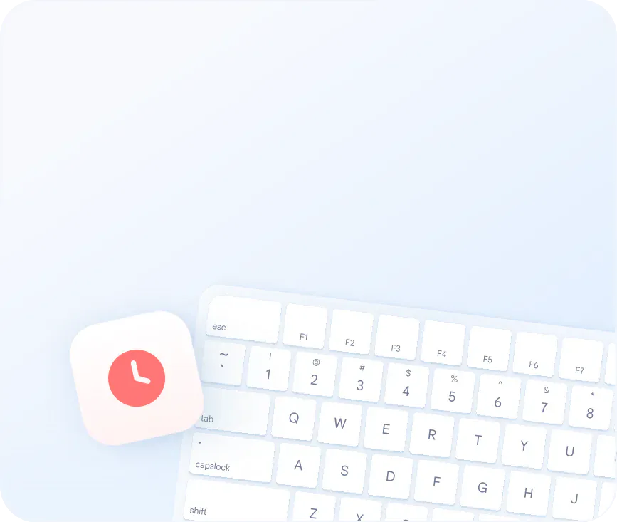 White keyboard with a red clock icon on a light blue background