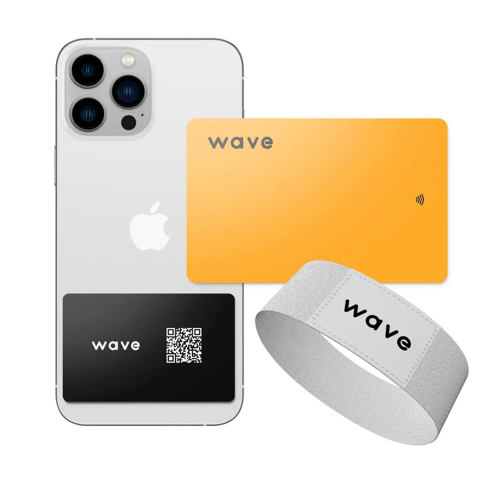 Different types of wave nfc products like cards, bracelets, and stickers