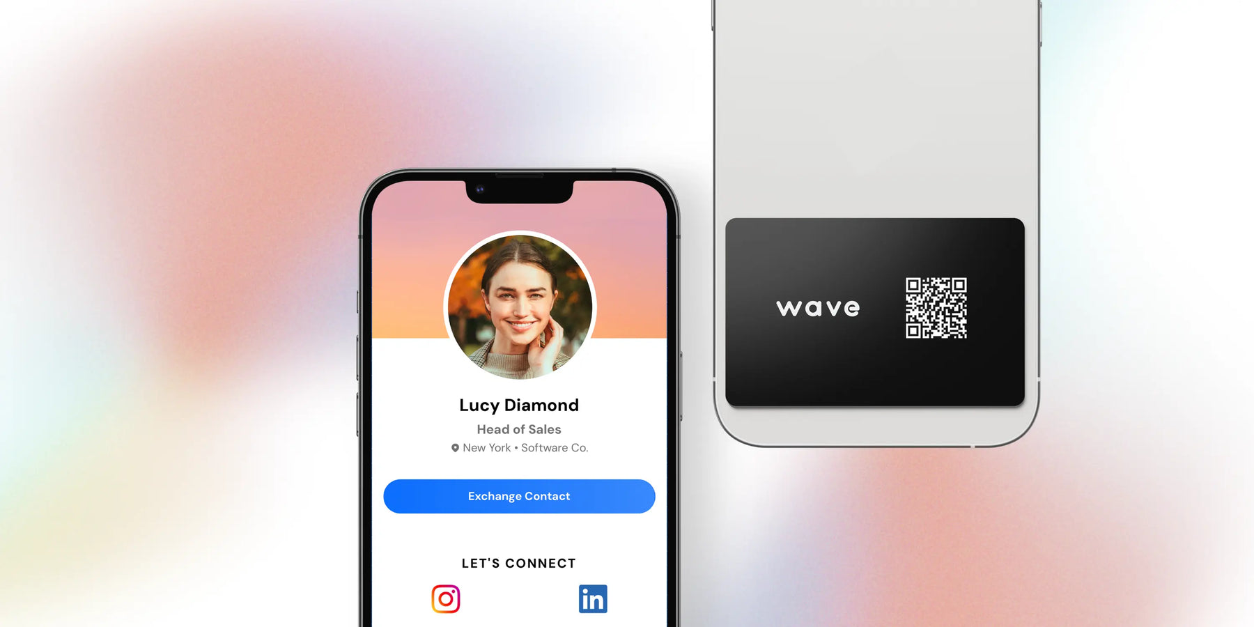Wave connect digital business card profile and wave phone tap