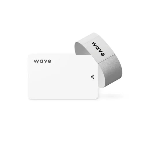 White NFC card with NFC wristband.